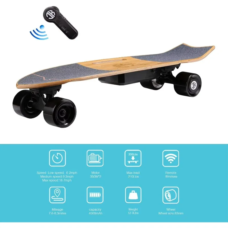 아이로 제킹 전동 스케이트보드 바디 700W 허브 모터 최고 속도 16.7 MPH 주행거리 8.2 마일 3단 속도 조절 슬랜트 보드 리모컨 썸네일 2