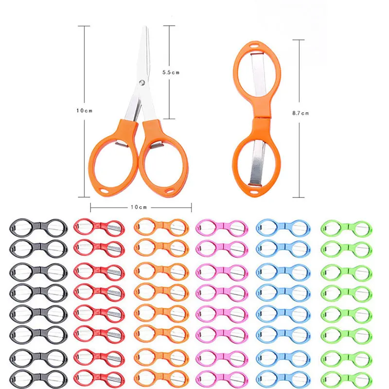 48Pcs Stainless Steel Scissors Folding Mini Scissor Portable Glasses Shape Shear Fabric Paper Cutter for Travel Sewing Crafts