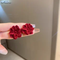 Creative Velvet Flower Stud Earrings For Women Flower Earrings Fashion Girl Wedding Engagement Party Jewelry Accessories Gift