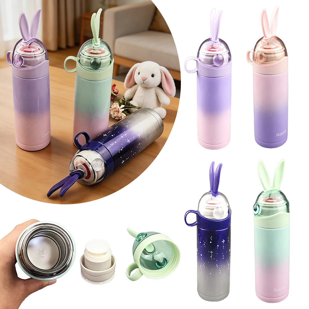 350ml Cute Animal Vacuum Flask Girls Water Bottle Compact & Portable Rabbits Shape Leakproof Travel Mug Outdoor Travel Companion