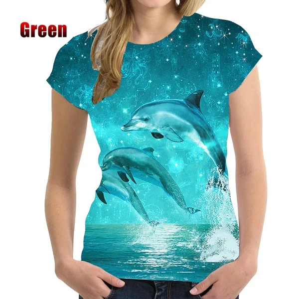 

Women's Summer Fashion Casual Short Sleeve Round Neck Dolphin 3d Printed T-shirt