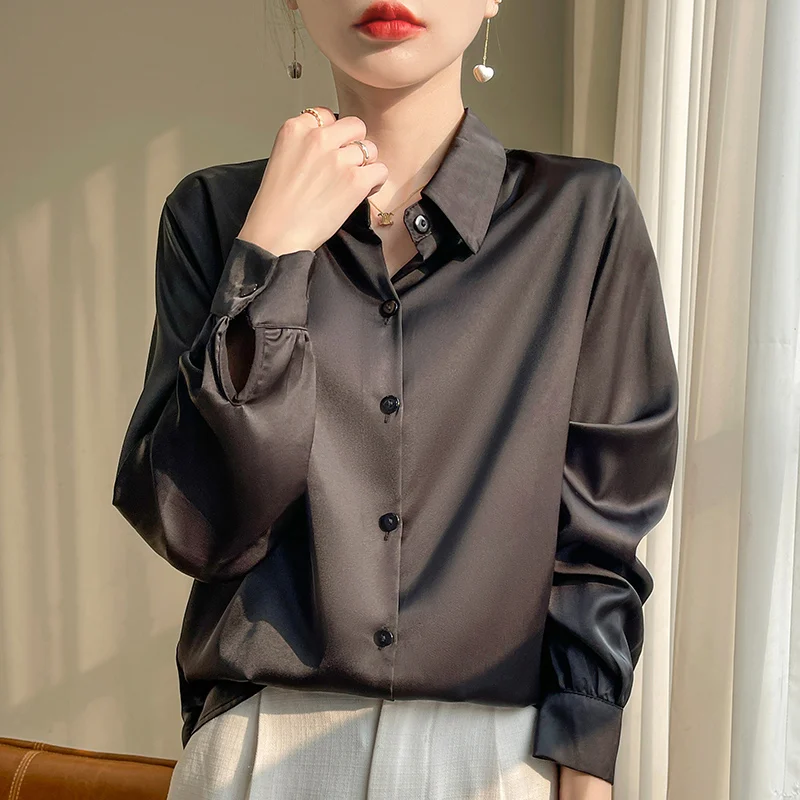 Camisa de manga larga para mujer, chaqueta de protección solar de tela de seda de acetato, primavera y otoño, novedad de 2024, S Li7023
