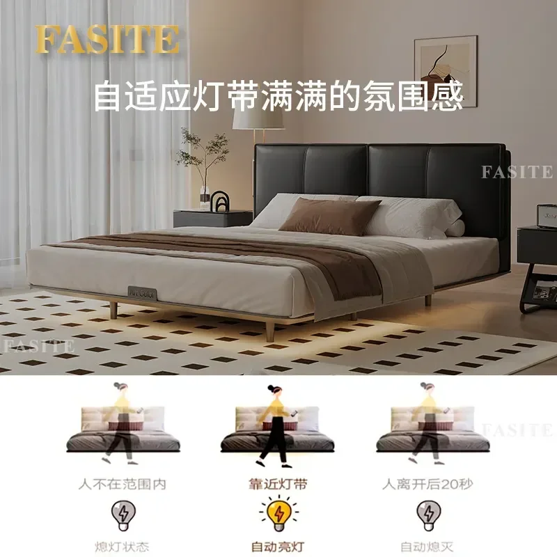 For Carbon Steel Suspended Bed Frame Italian Minimalist Leather Master Bedroom Furniture High End Atmospheric Big Bed