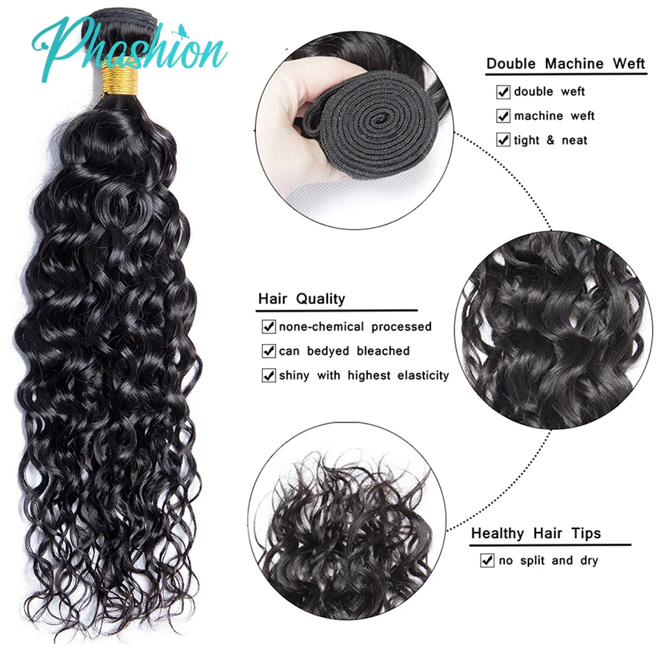 Phashion Water Human Hair Bundles 1/3 Pcs/Lot 30 32 Inch 100% Remy Hair Extensions For Black Women Brazilian Weave On Sale 10A