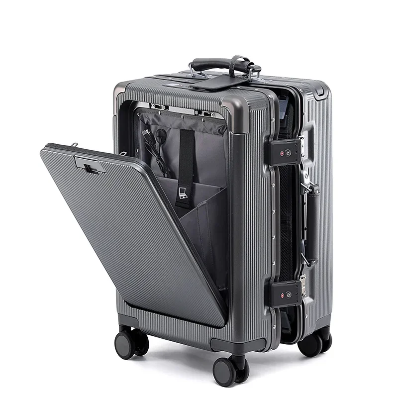 20/24 inch Wide tie rod Front opening rolling luggage bag travel suitcase on wheels combination lock Trolley Luggage