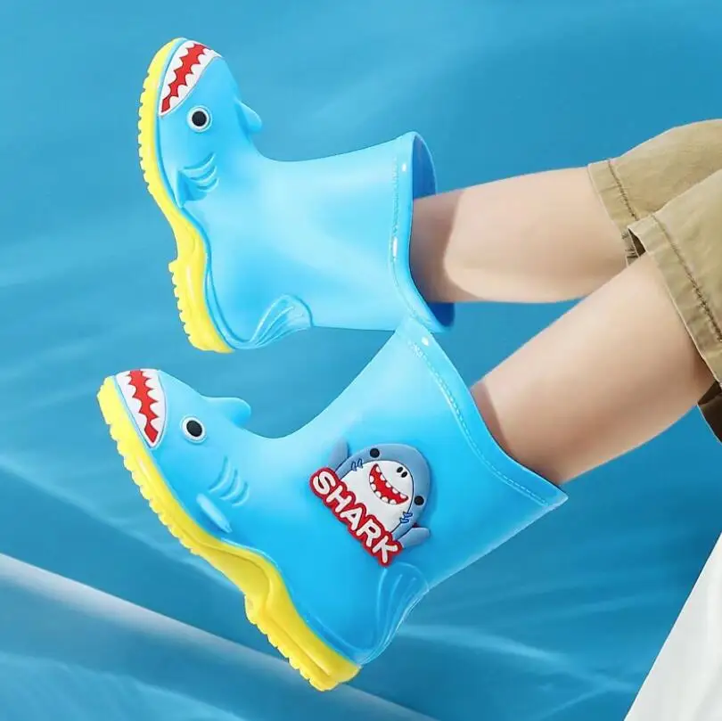 Women's Cute Cartoon Shark Children's Rain Shoes Plastic Anti slip Boys and Girls Waterproof Rain Boots Outdoor Water Shoes