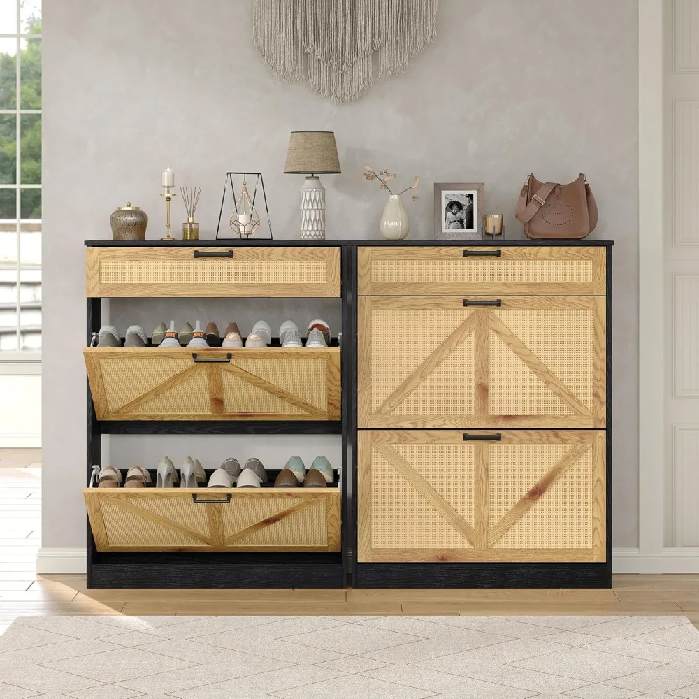 خزانة أحذية خشبية للمزرعة مع أدراج من الروطان، منظم مدخل قائم بذاته لتخزين المدخل