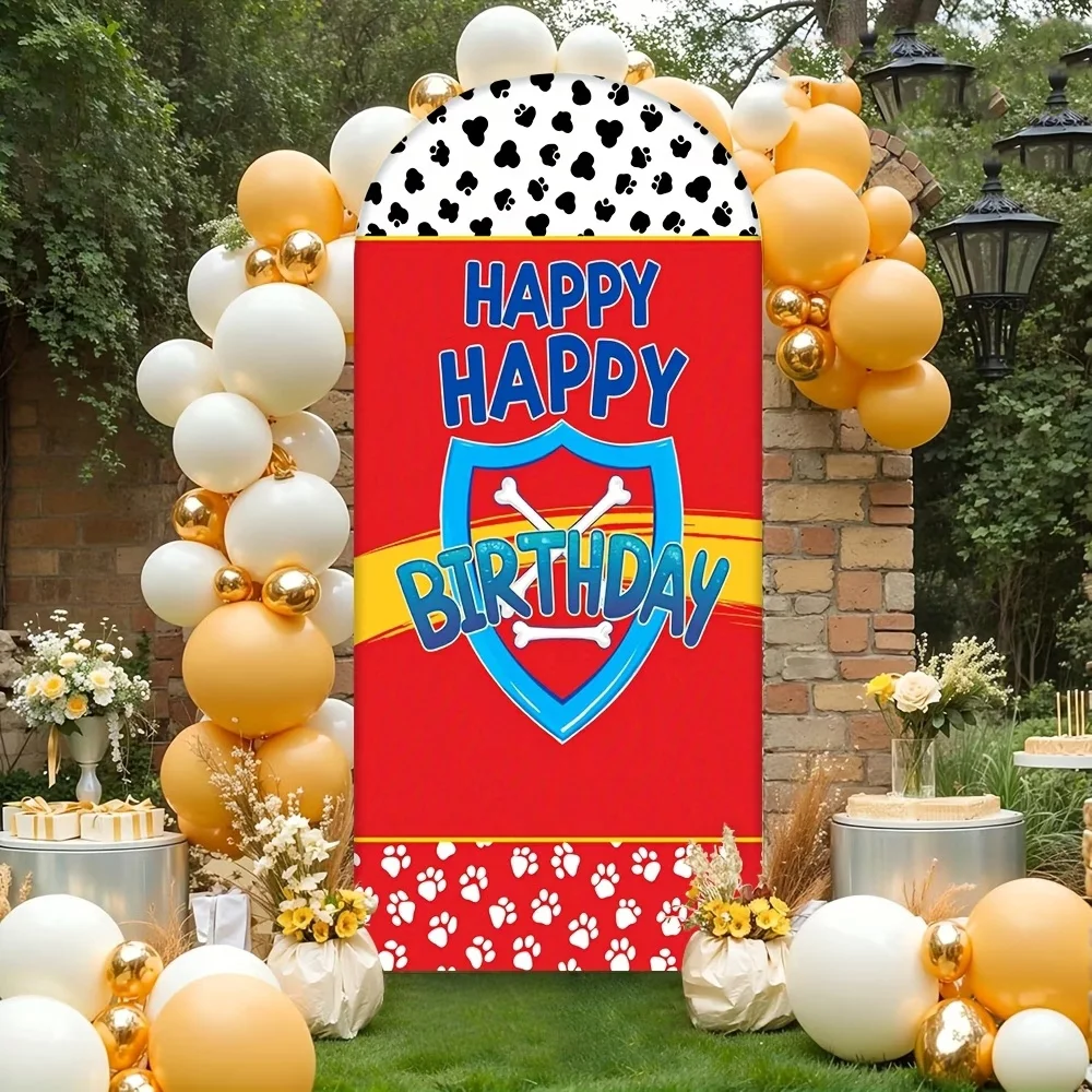 Fondo de Foto Personalizado de 2 Caras con Huella de Pata Roja, Banner de Fiesta de Cumpleaños Infantil, Telón de Fondo de Dibujos Animados, Cubierta Arqueada Chiara, Suministros
