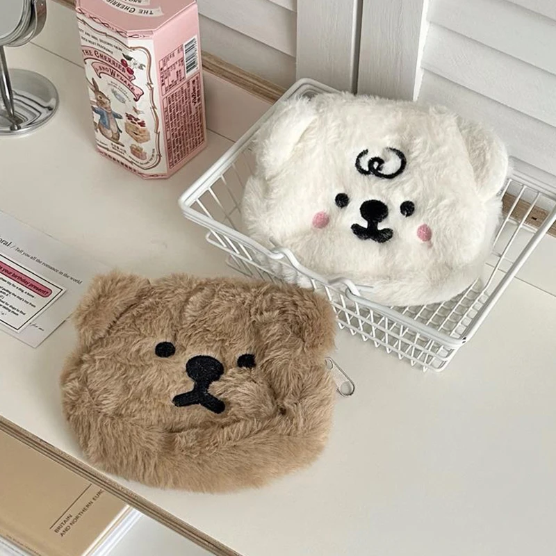 Cute Cartoon Plush Bear Wallet Coin Purse Creative Portable Plush Coin Bag Earphone Lipstick Bag Sundries Storage Bags Card Bags