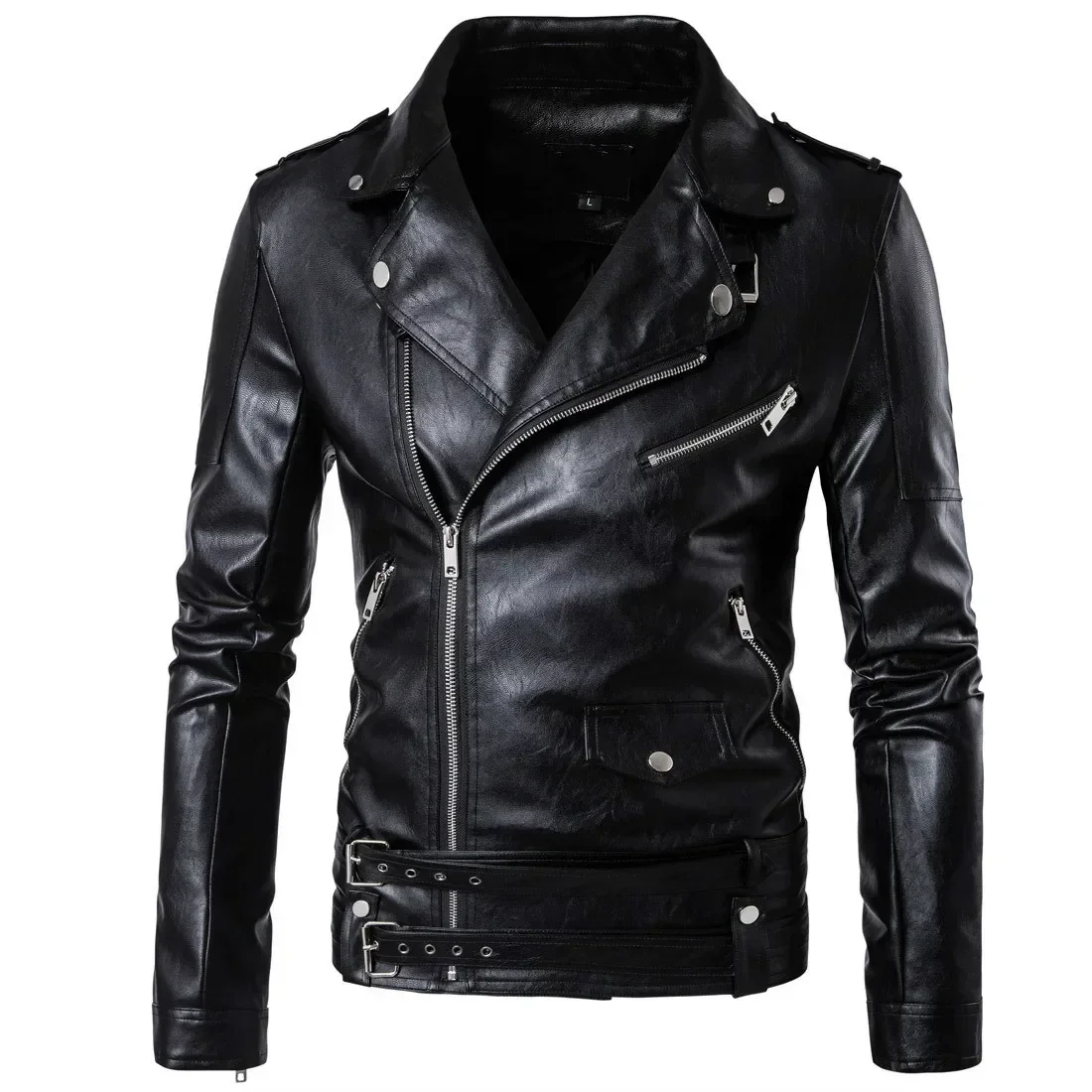 Mens PU Faux Leather Boys Punk Jacket Slim Biker Moto Jacket Motorcycle Long Sleeve Black Winter Fashion Oversized Coat Male 5xl