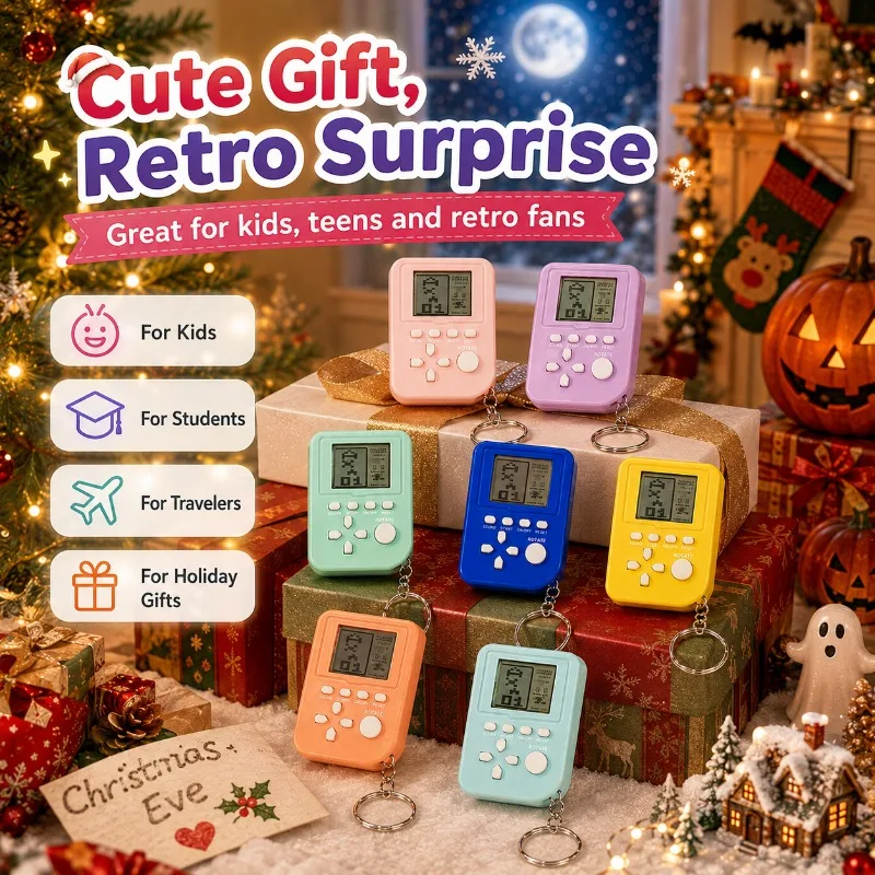 Creative Nostalgic Tetris Electronic Game Console Mini Portable Handheld Keychain Pendant Decor Ornament