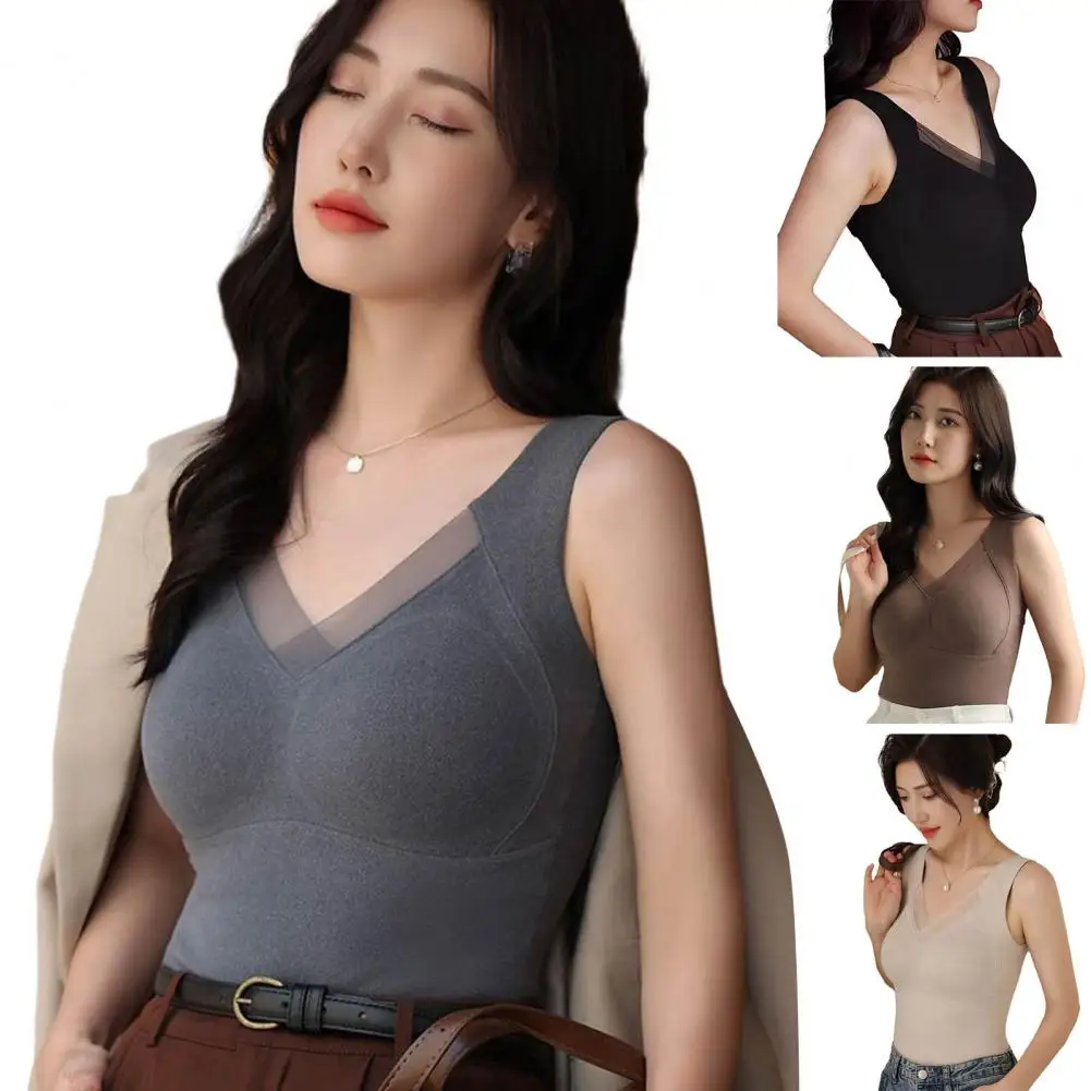 

Fleece Lined Vest Women's Fall Winter Thermal Vest Plush Heating V Neck Tank Top with Slim Fit Padded Pullover for Soft No Wire