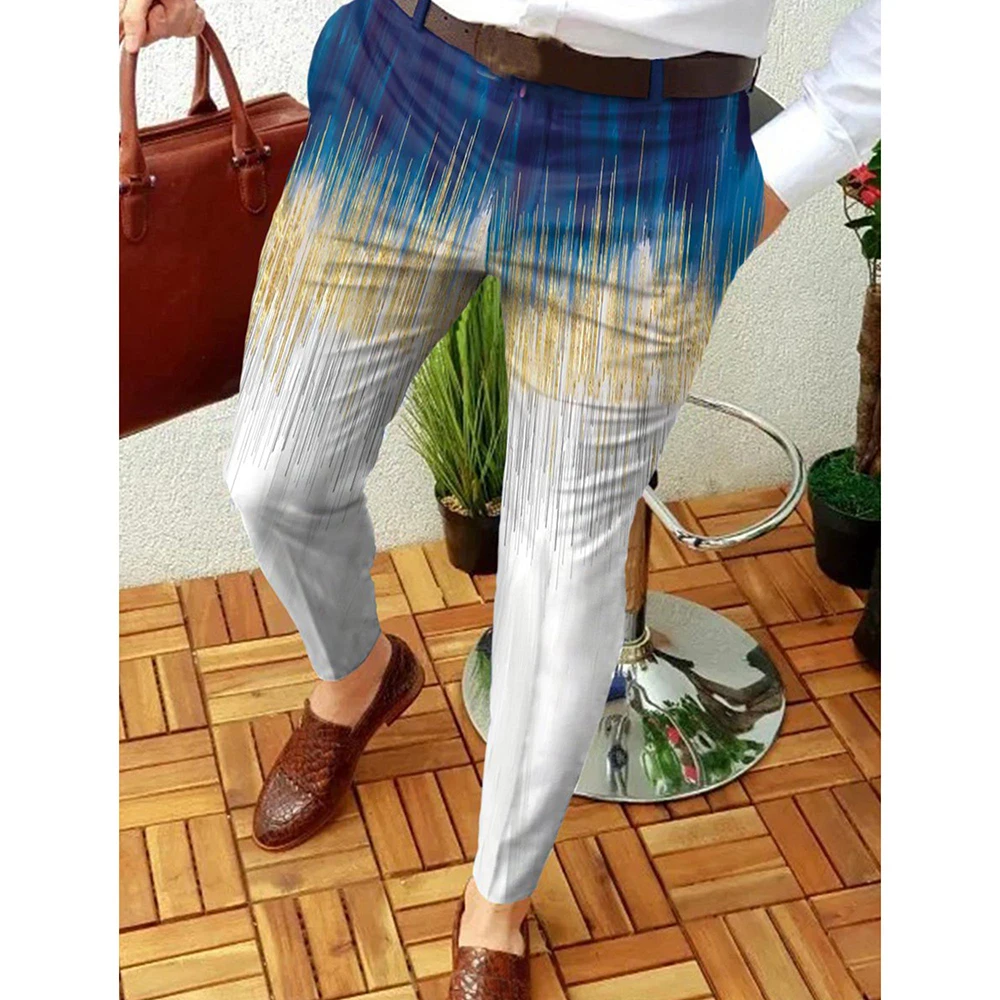 New Smart Casual Trousers Men\'s Elegant Fashion Printed Slim Dress Pants Men Commuter Comfortable Suit Pants