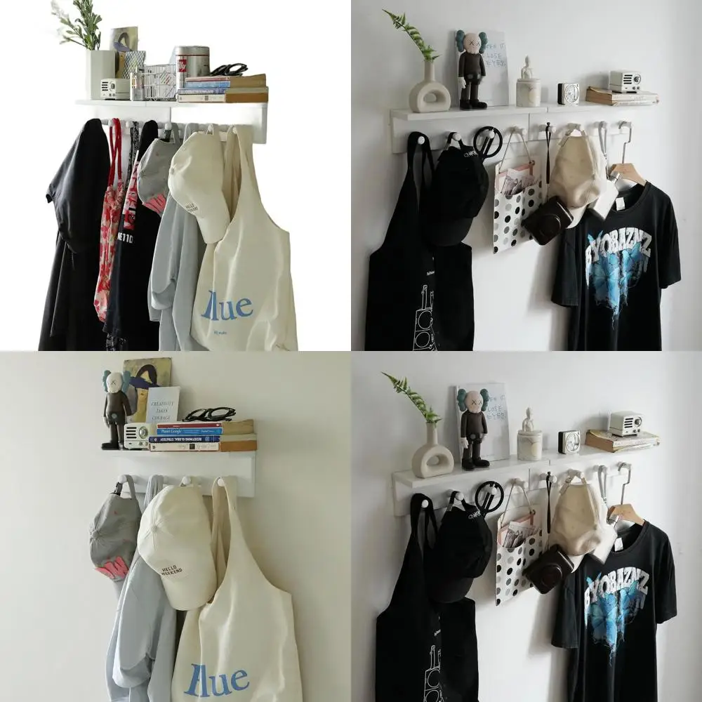 

White Wall-Mounted Wooden Coat Rack with Hooks - Perfect for Entranceway Storage