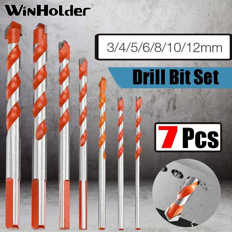 

Winholder 7Pcs/Set Multi Construction Tile Drill Bits Kit Masonry Set Stone Concrete Carbide Glass Drill Bits 3/4/5/6/8/10/12mm