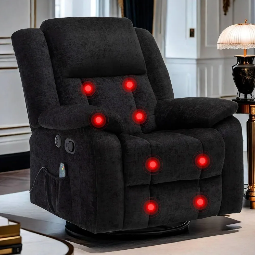 Rocker Recliner Chair for Adults, 360°Swivel Recliner Chair with USB Ports, Electric Recliner Chairs with Massage and Heating