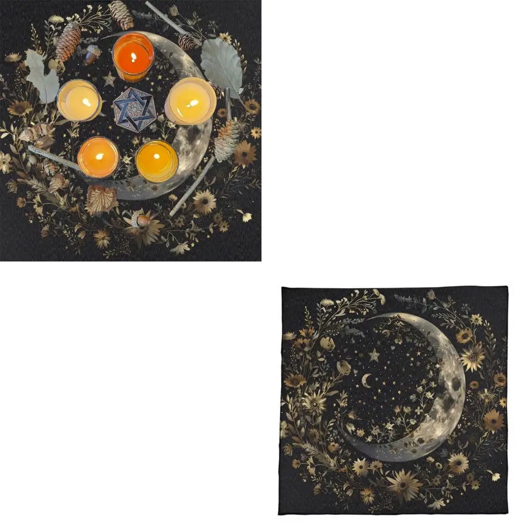 

652F Elegant Velvets Tablecloth Portables Divination Mats with Mystical Artwork for Spiritual Meditations and Home Decoration