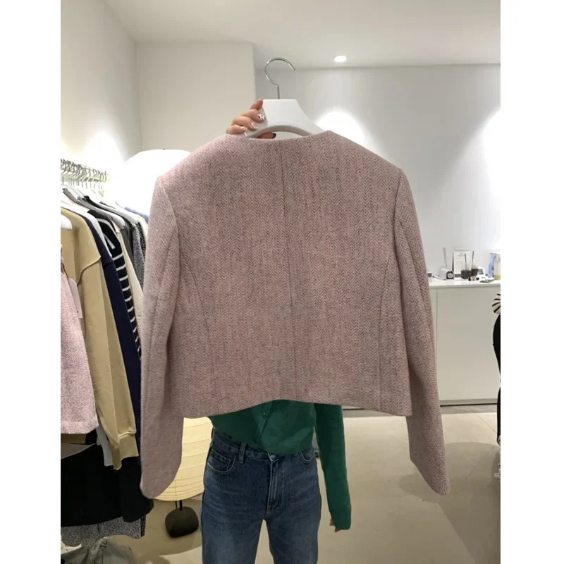 New Fashion Small Fragrance Buckle Female Tops 2024 Autumn Korean Chic Long Sleeve Coats All-match Short Tweed Coats Female