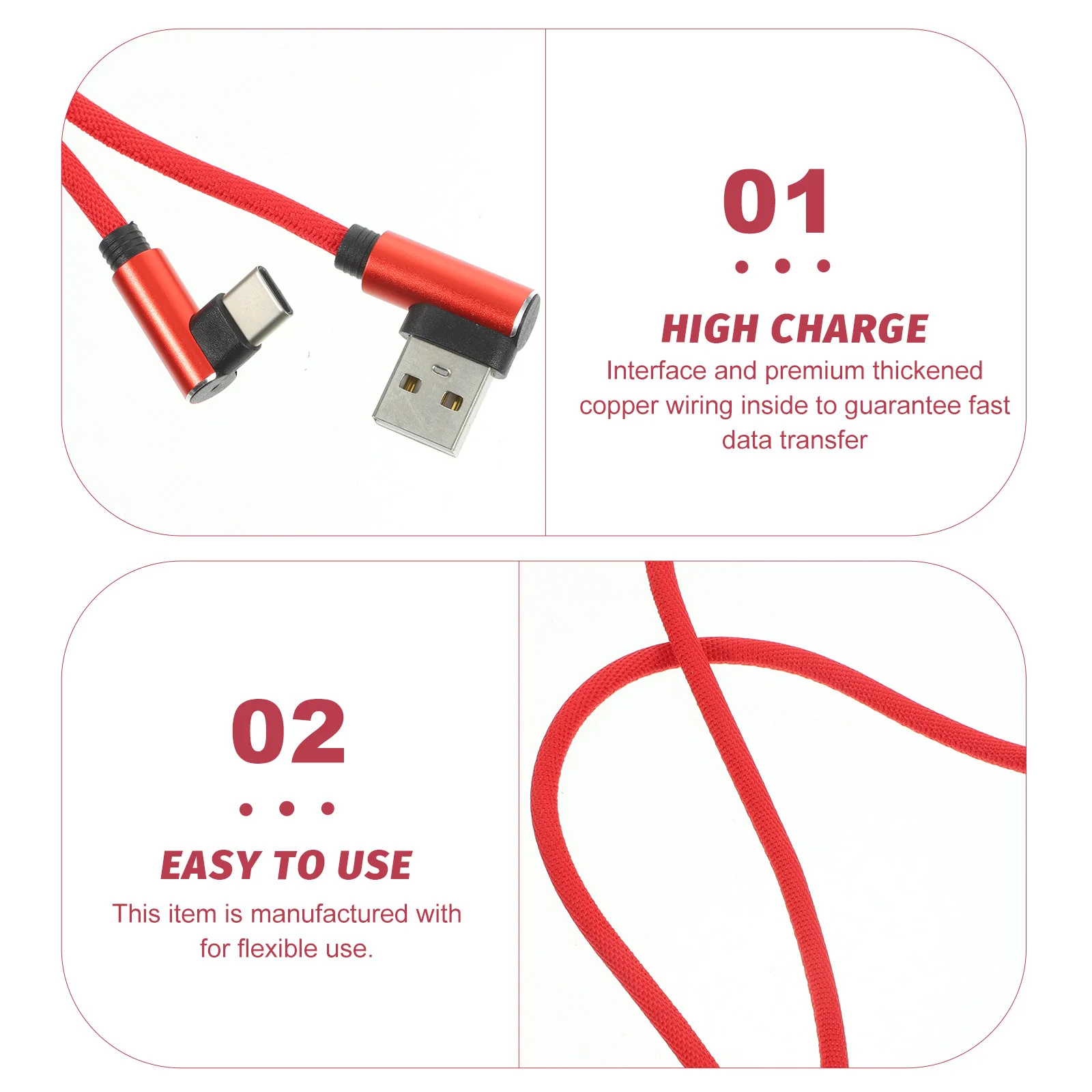 

1M Right Type-C Charging Cable Braided Fast Charge Data Cord For Phone Type-C Usb C 90 Degree Nylon Red