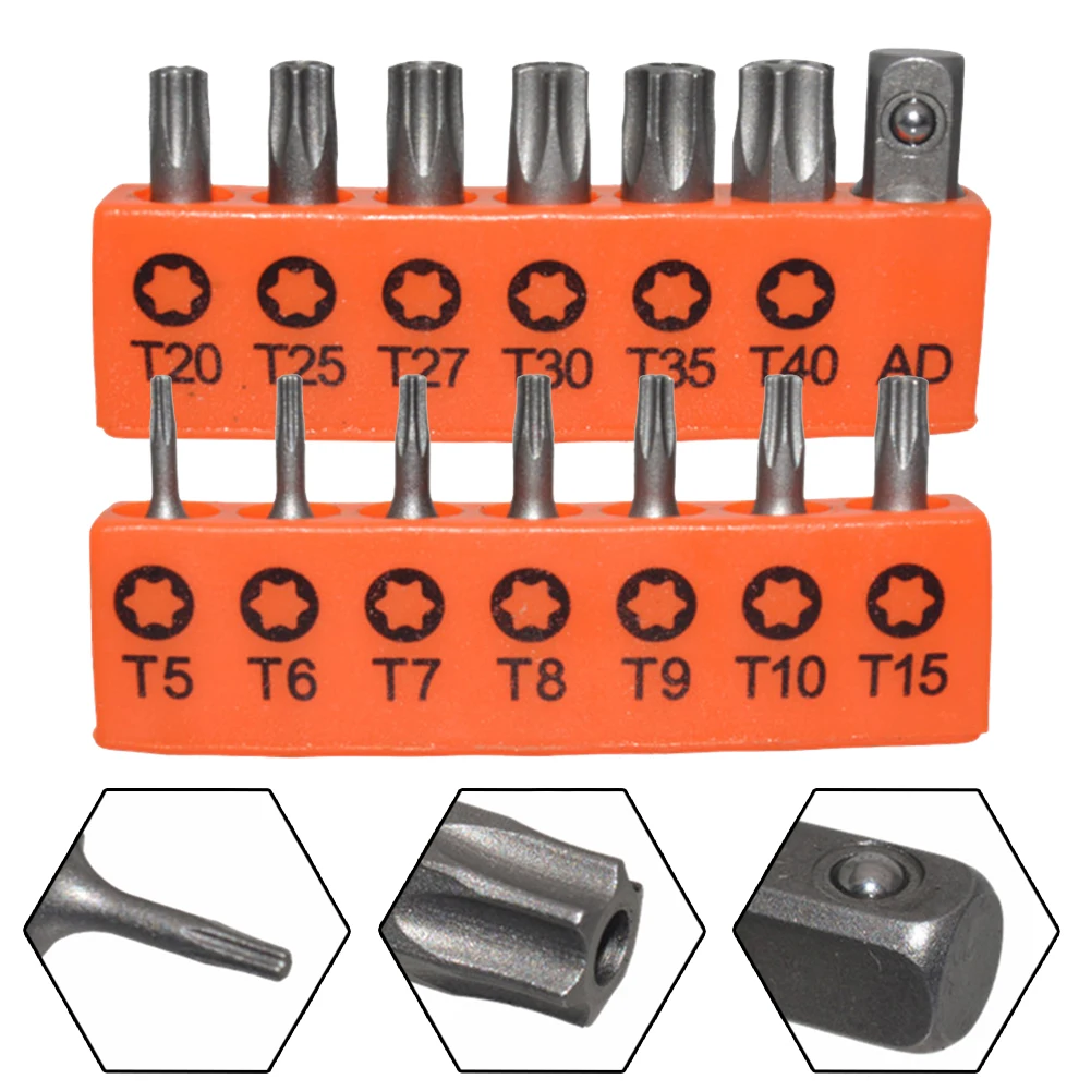 구멍이 있는 Torx 스크루 드라이버 비트, 전기 스크루 드라이버 T5-T40, 1/4 인치 어댑터, 익스텐션 로드, 육각 스타 스패너 도구, 14 개, 25mm