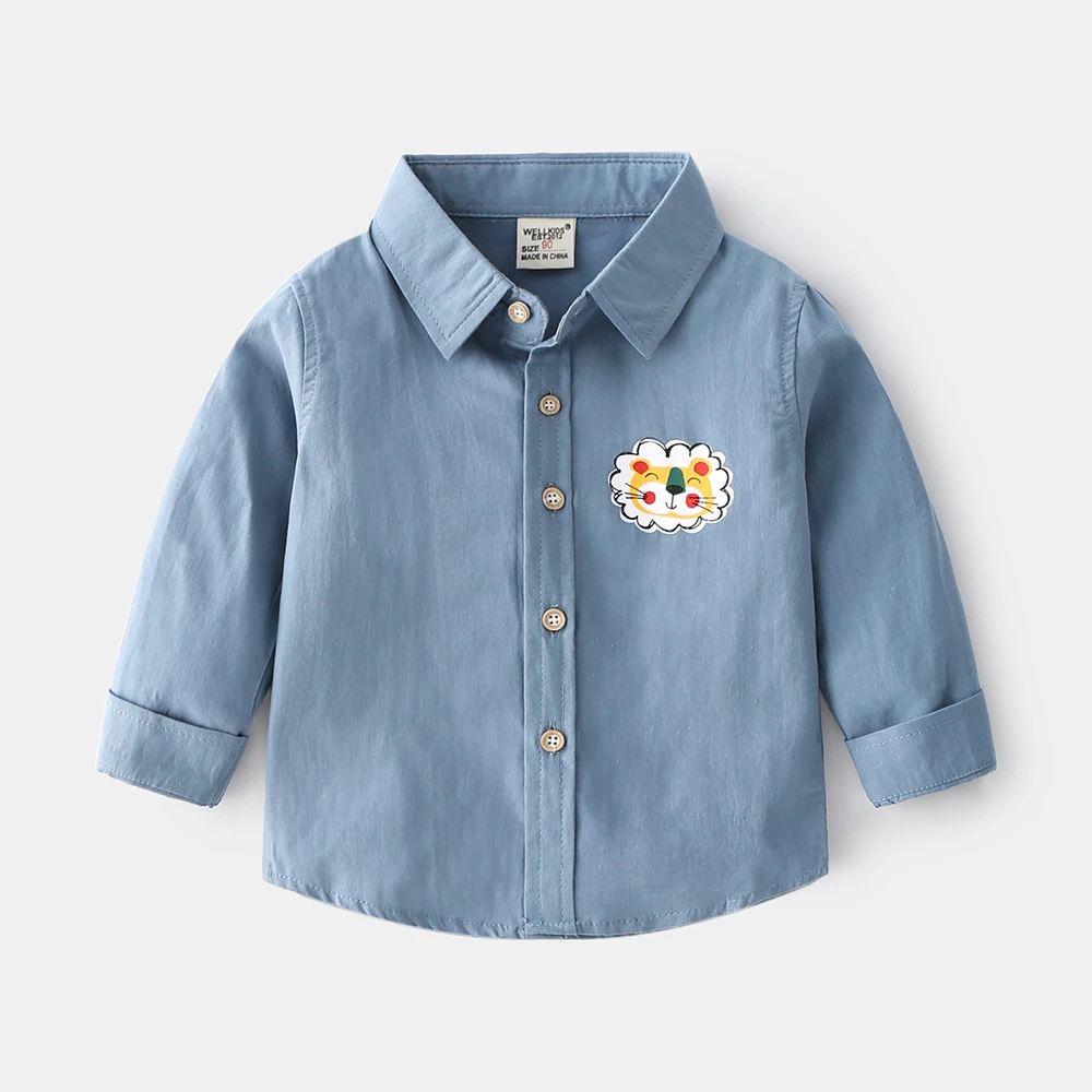 Baby Boys Thin Section Lapel Soft Cotton Shirt Casual Boys Spring and Fall Outside Cartoon Shirt