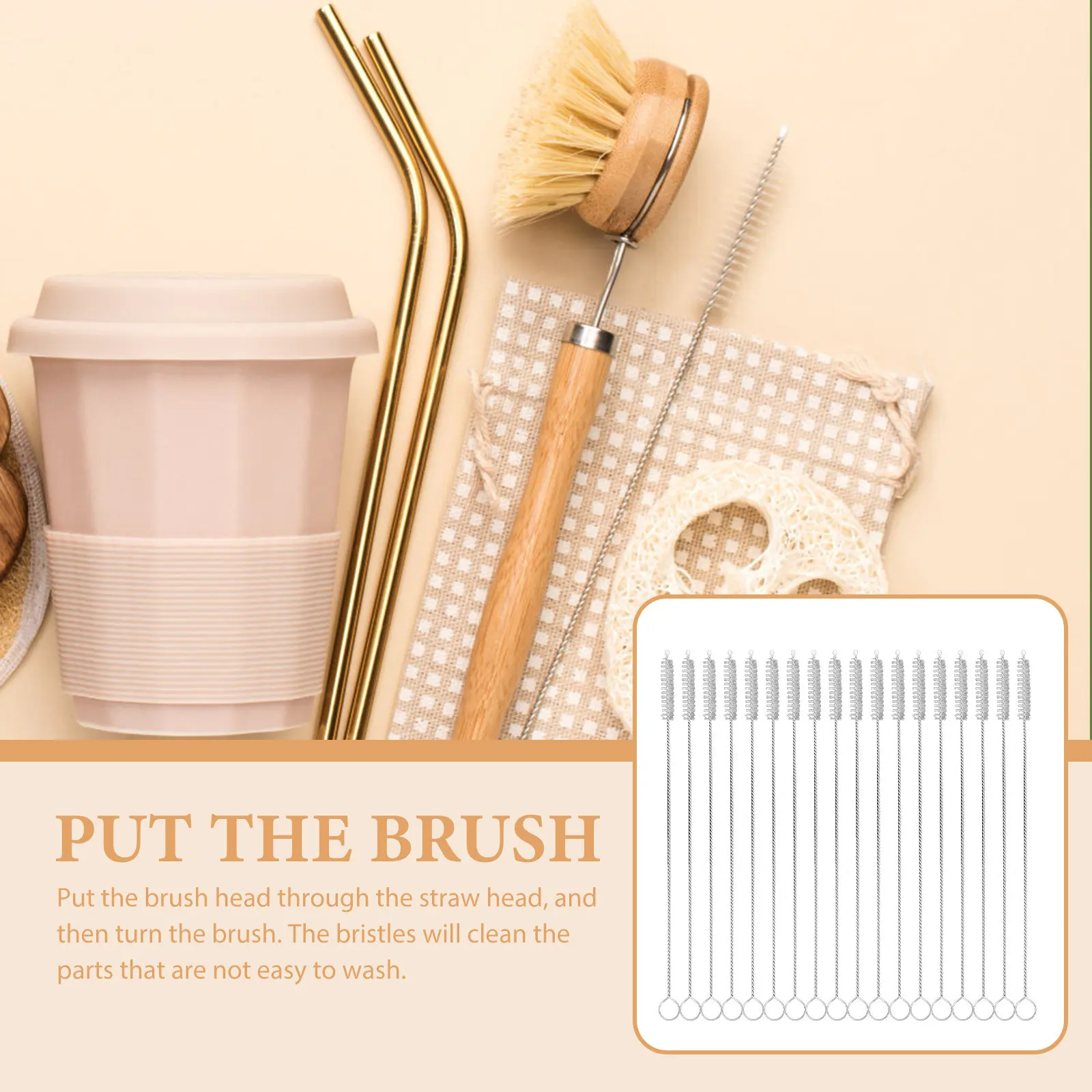 

Набор из 20 щеток для чистки соломинок и бутылочек с длинной ручкой, из нержавеющей стали
