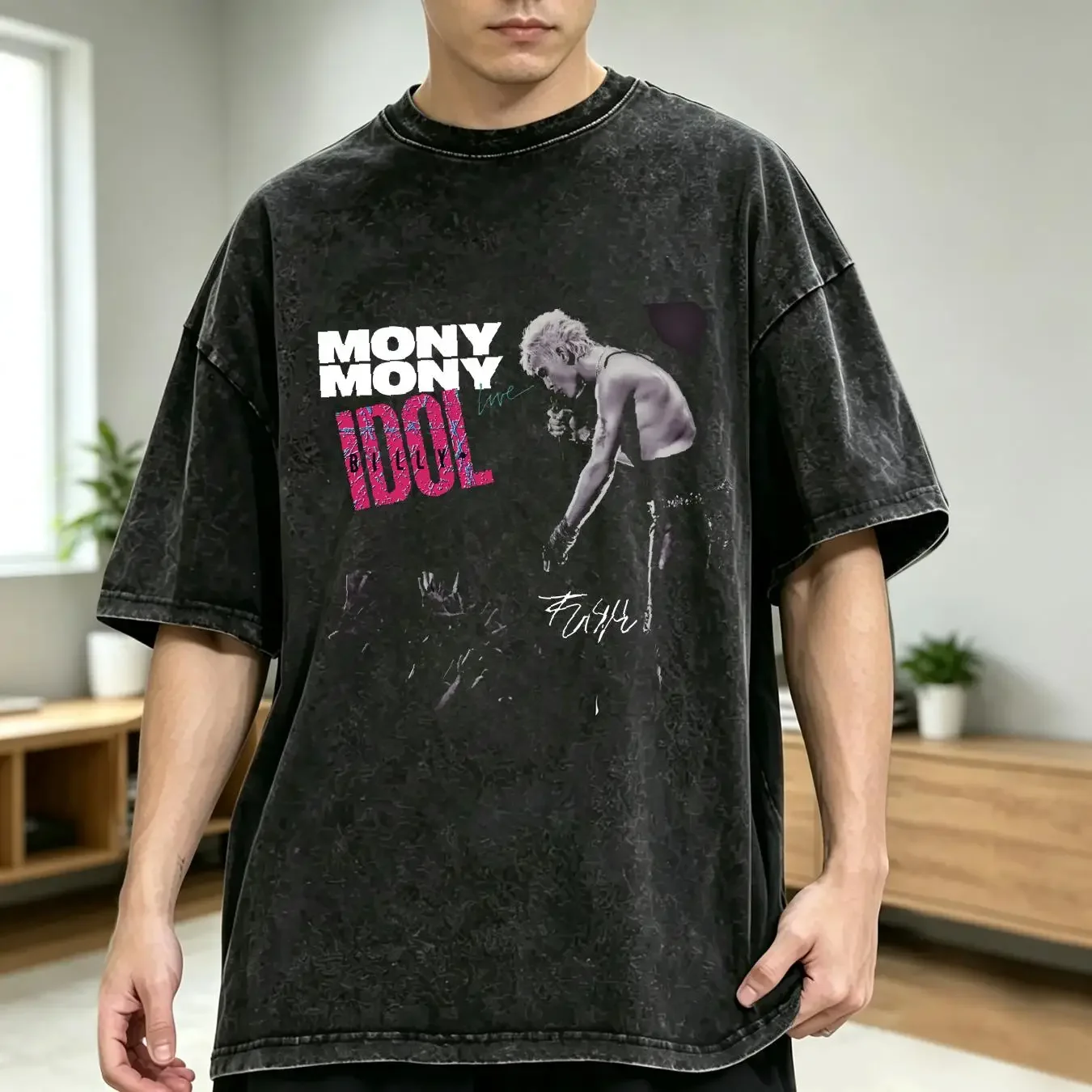 washed T Shirt Billy Idol Mony Live Concert All Size S To 5XL long or short sleeves vintage Washed graphic Versatile