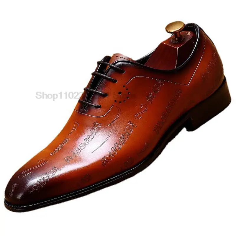 HNXC Size 38 To 46 Men Oxford Shoes Carving Genuine Calf Leather Luxury Brand Lace Up Business Office Brogue Dress Shoes For Men