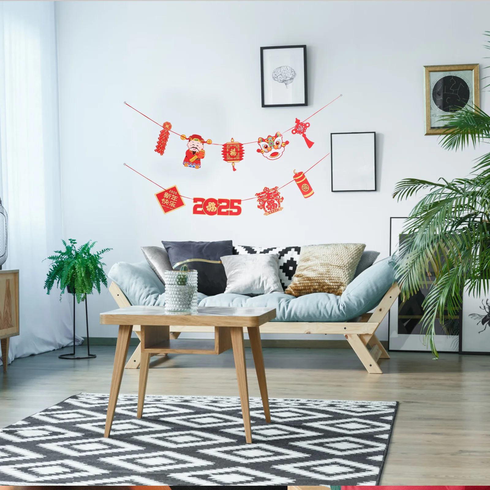 

1 Set Chinese New Year Banner Red Diy Pendant With String Plastic Needles Double-Sided Lunar Happy New Year Decorations For Home