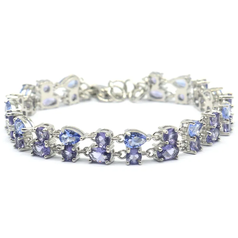 8x6 مللي متر جميلة لندن الأزرق توباز الأرجواني جمشت الأخضر الزبرجد الأرجواني الإسبنيل المرأة الفضة سوار 7.5-8.5 بوصة