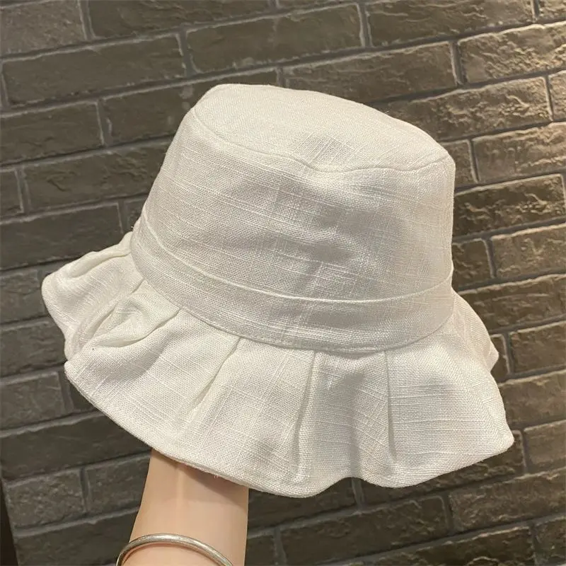2026 New Women's Ruffled Floppy Brim Bucket Hat UPF50+ Sun Protection Linen Blend UV Block Face Slimming Foldable Portable Summe