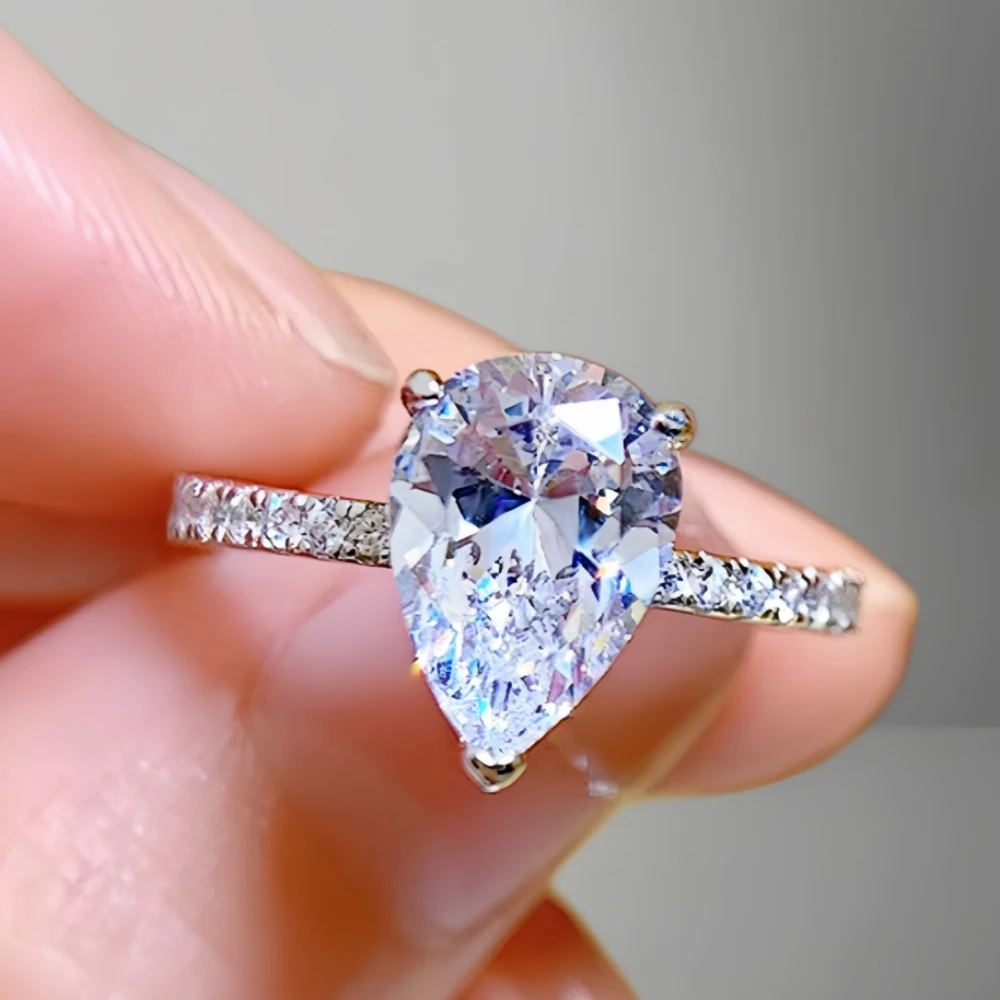 4CT Pear Cut Water Drop Moissanite Engagement Ring Halo Band Diamond Wedding Ring Women's S925 Sterling Silver with Certificate