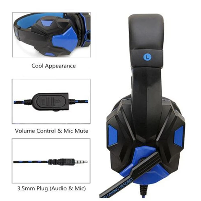 Gaming Headphones 3.5mm Wired PC Bass Stereo Gamer Headset Phone Laptop Earphone Helmet With Microphone For PS4 Xbox One Switch