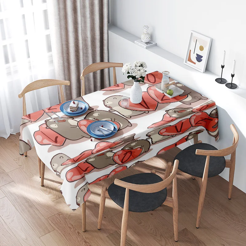 

Modern dining tablecloth with cartoon character pattern for home decor washable kitchen table cloth 150x240cm (red)