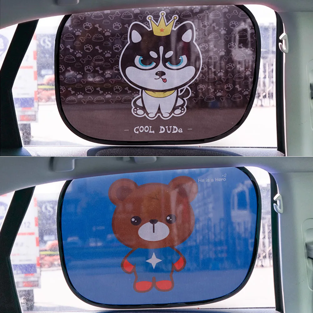 2Pcs Baby Window Sunshade Cartoon Animal Static Film Privacy Car Curtain Anti-UV Block Heat Universal Car Window Sun Shades