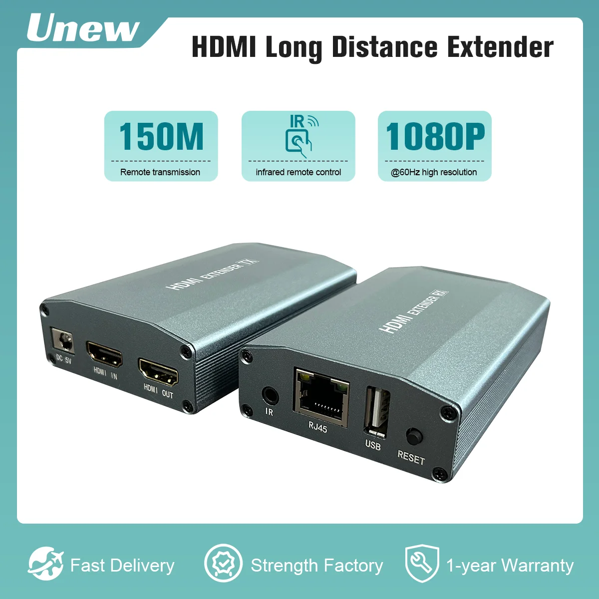 

UNEW HDMI Extender hdmi to RJ45 network port converter net transfer 150 meters HD transmission signal amplifier video converter