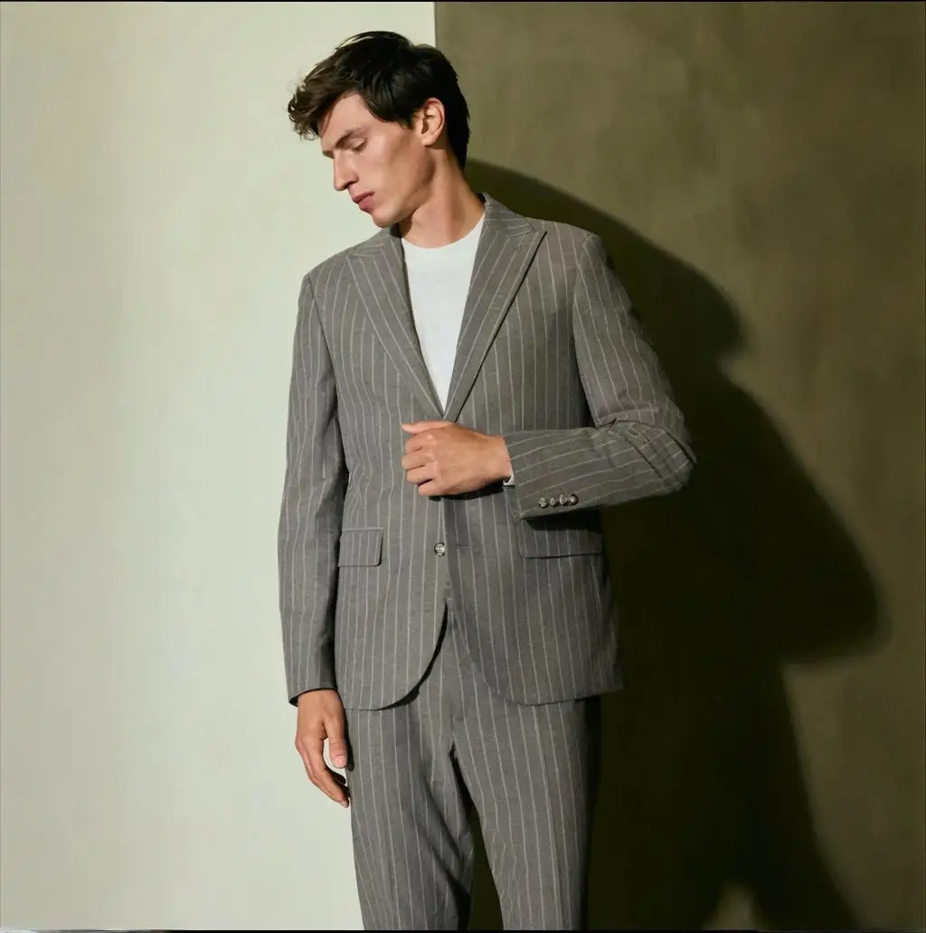 

Mens 2 Piece Striped Suit Slim Fit Striped Suit Jacket Elegant Wedding Banquet Suit Business Outfits Customize