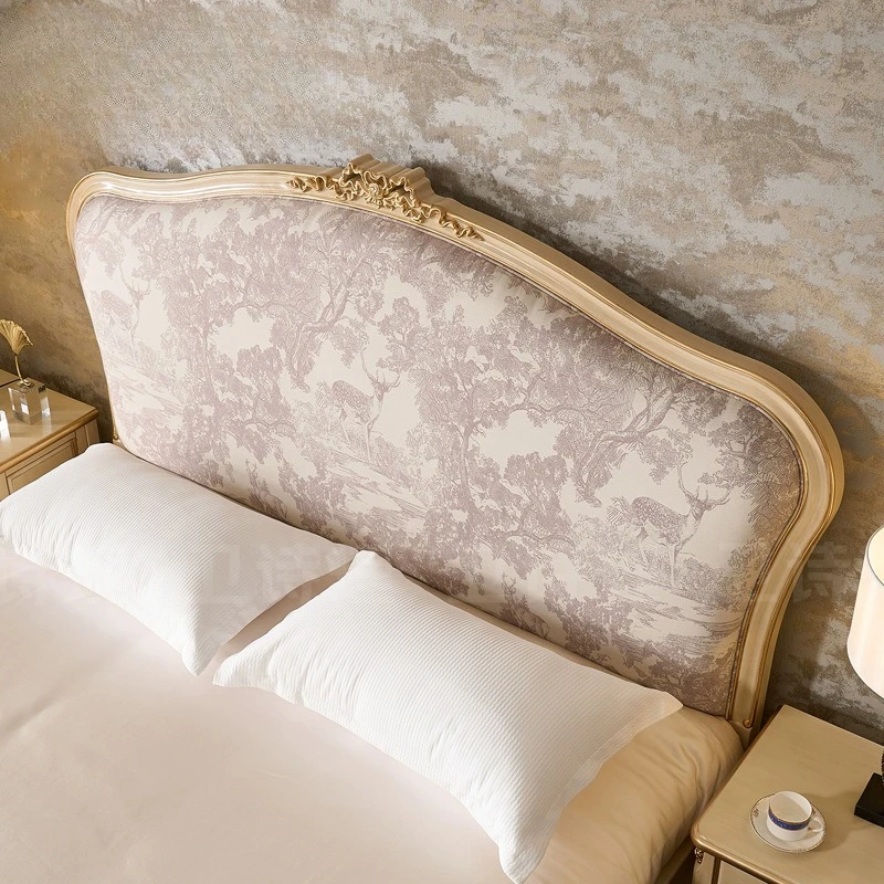 Retro French solid wood furniture European master bedroom fabric princess double bed furniture