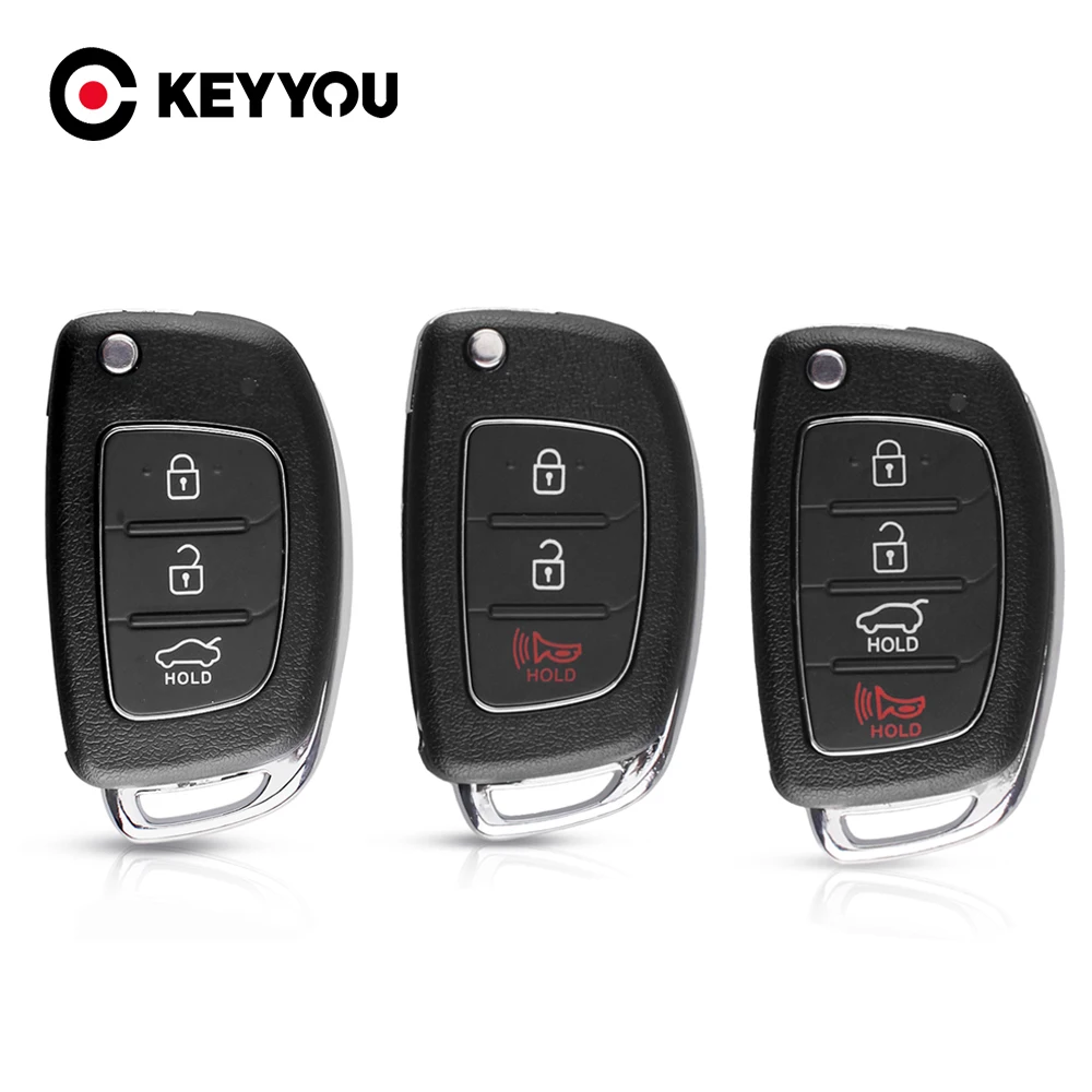 KEYYOU-Flip Folding Remote Key Case, Shell da chave do carro, 3 ou 4 botões, apto para Hyundai HB20, SANTA FE, IX35, i20, IX45, sotaque, I30, I40,