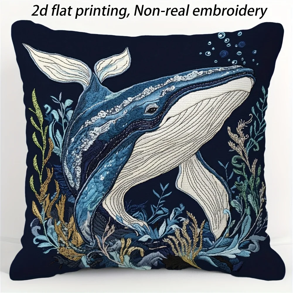 Blue Dolphin Animal Pillow Case Double-Sided 2D Flat Printed Decorative Cushion Cover, Modern Home Decor for Sofa Office, 1PC