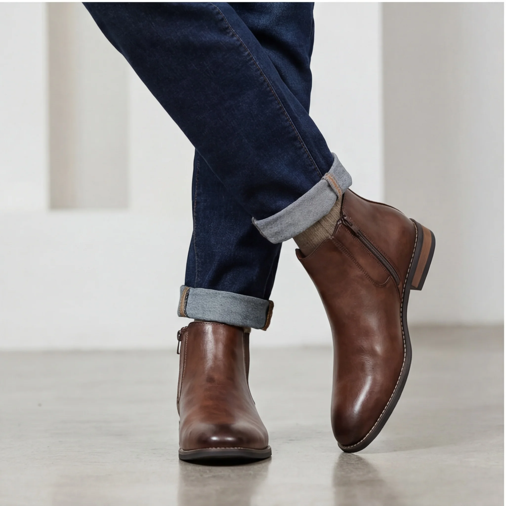 Chelsea-Stiefel für Herren, elastische Seitenstiefel, Herrenstiefel, Smart-Casual-Stiefel für Männer, niedriger Absatz, elastischer Seitenverschluss zum Anziehen. – Detail 2