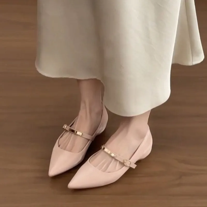 

2026Women Leather Flats Null Moccasines Buckle Strap Point Toe Shoes Shiny Elegant Ballerine Femmes OL Hot New Feetwea