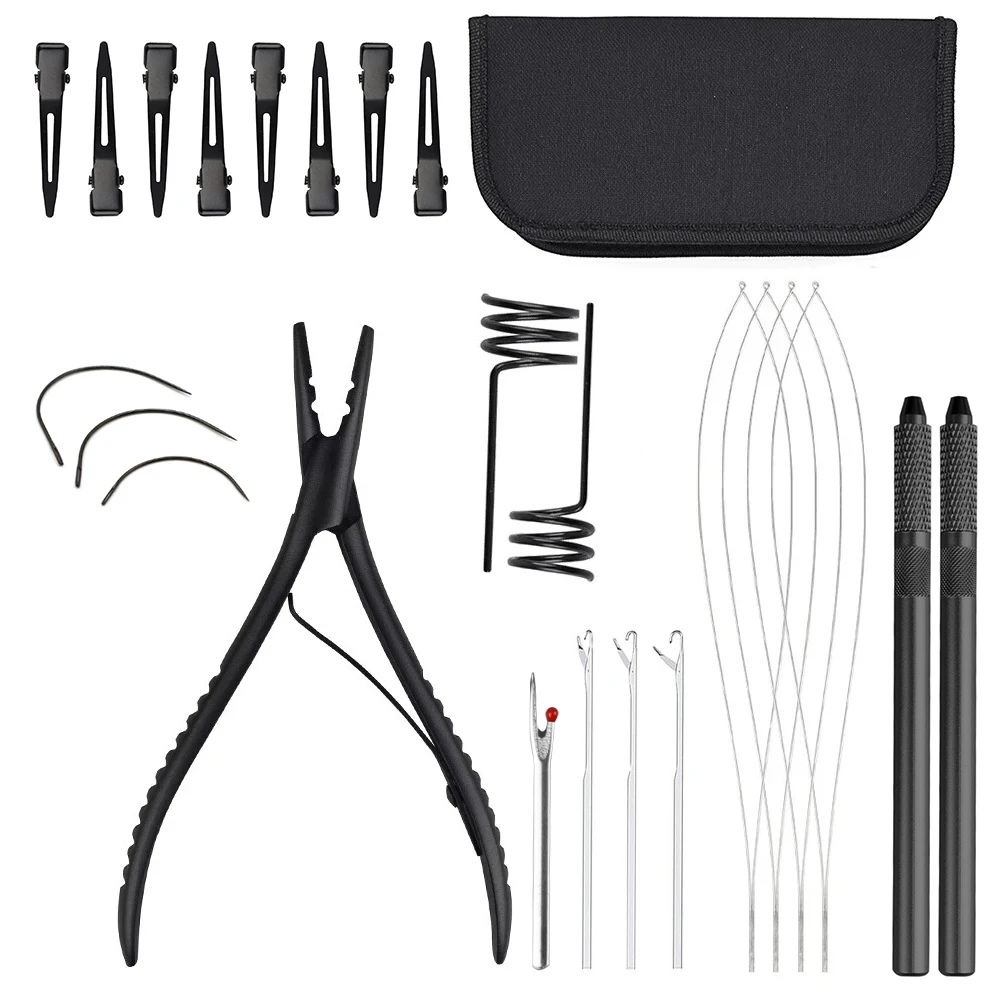 Pro Hair Extension Pliers Kit, Alicate Microlink, Contas, Anéis, Puxando Gancho, Crochet Curvo Agulhas, Tinsel Cabelo, Extensão Pena