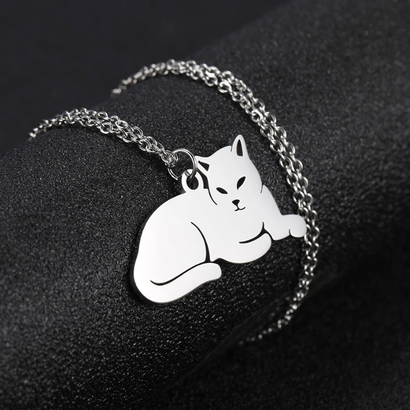 Stainless Steel Cute Witchcraft Cat Necklace Magical Animal Pet Pendant Charms Chain Collar Woman Amulet Planchette Jewelry Gift