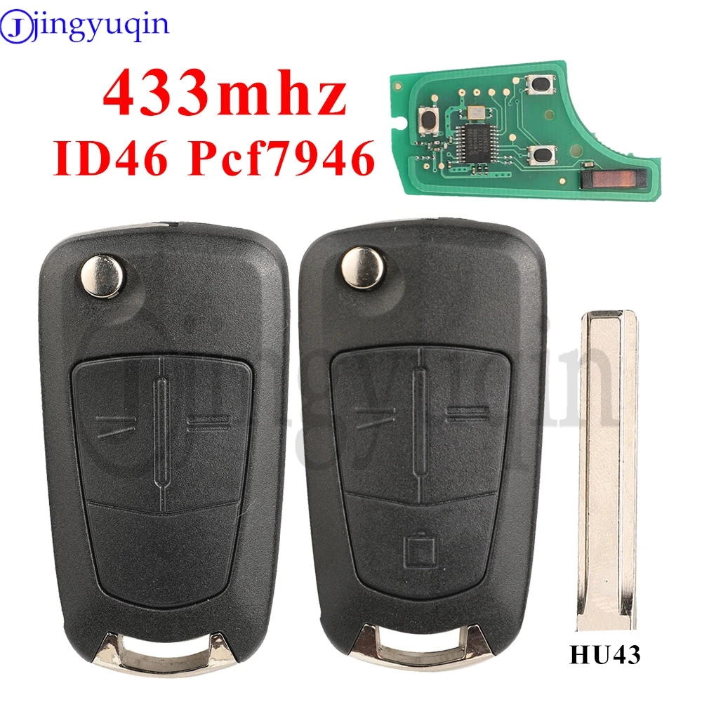 

jingyuqin 433mhz ID46 Pcf7946 CHIP Flip Remote Car Key For Opel Vauxhall Astra H Zafira B Vectra C Corsa D Meriva B Signium