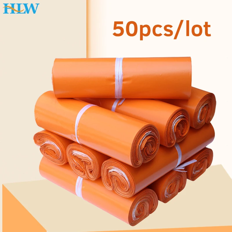 50pcs Orange Poly Mailer Self Adhesive Post Mailing Package Mailer Glue Seal Postal Bag Gift Bags Courier Storage Bags