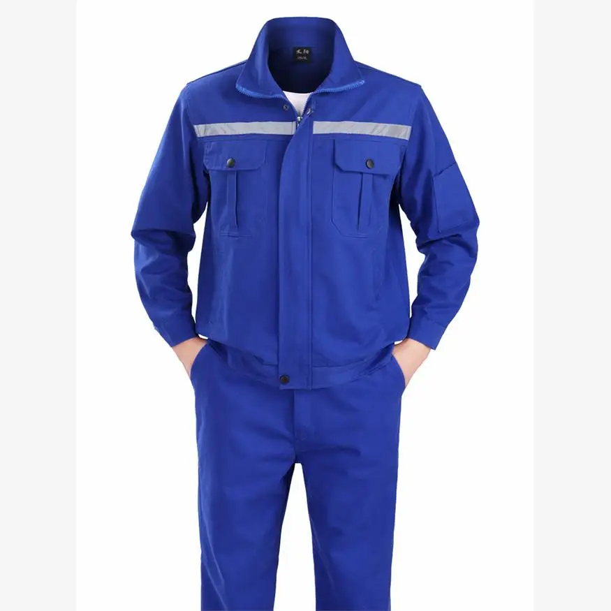 Conjunto de Roupa de Trabalho em Algodão Puro para Soldagem, Unissex, para Canteiro de Obras, com Detalhes Refletivos, Primavera