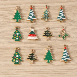 10pcs Cute Enamel Christmas Tree Charms for Jewelry Making New Year Drop Earrings Pendants Necklace Bracelet DIY Crafts Supplies