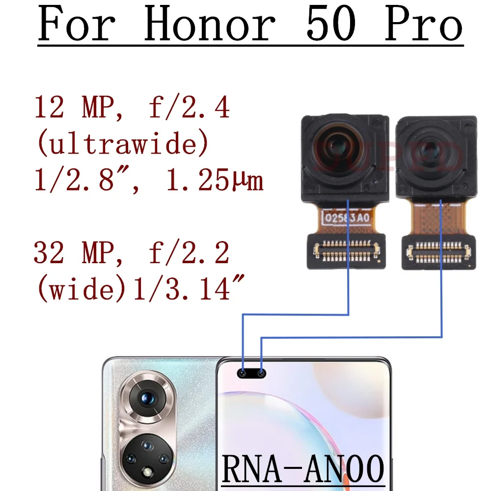 Front Rear Camera For Huawei Honor 50 Pro RNA-AN00 Original Frontal Selfie Facing Back Main Camera Module Flex Parts