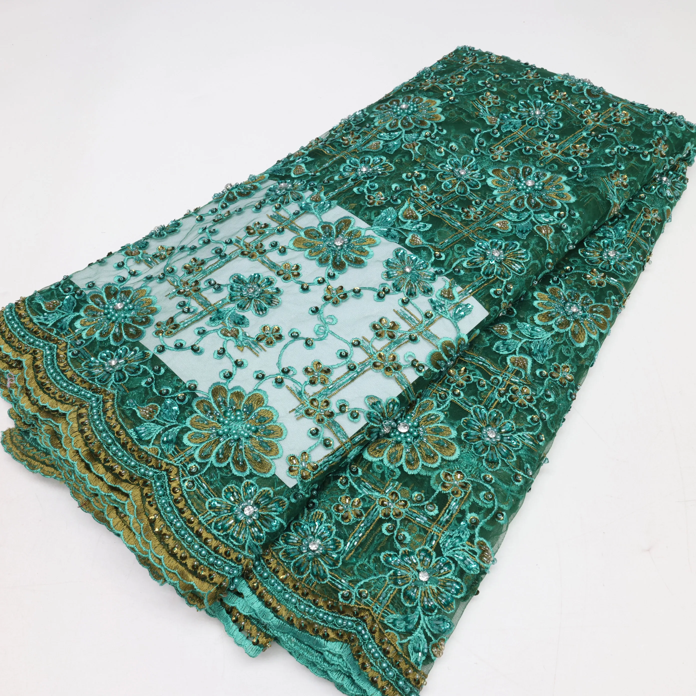 Tissu africain en dentelle perlée fait à la main, avec pierres, Tulle, longueur 5 Yards, pour robe de soirée, nouvel arrivage
